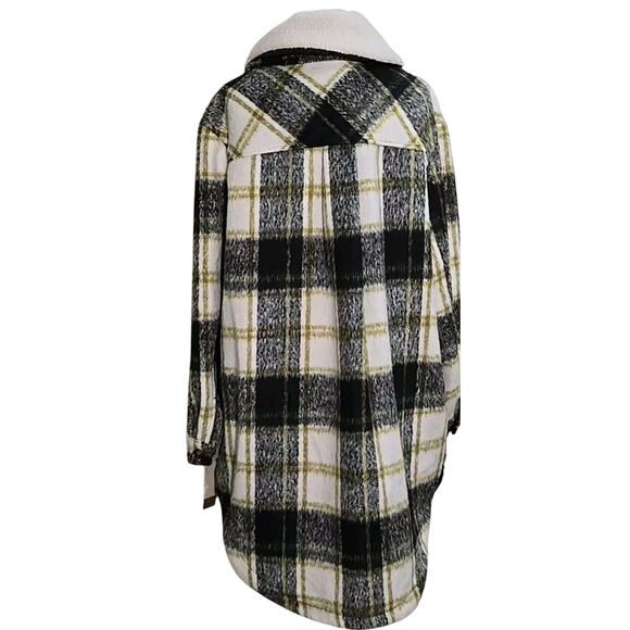 Koolaburra by UGG Coat Small  Faux Wool Plaid Shacket Sherpa Gold Green NEW - Picture 3 of 7